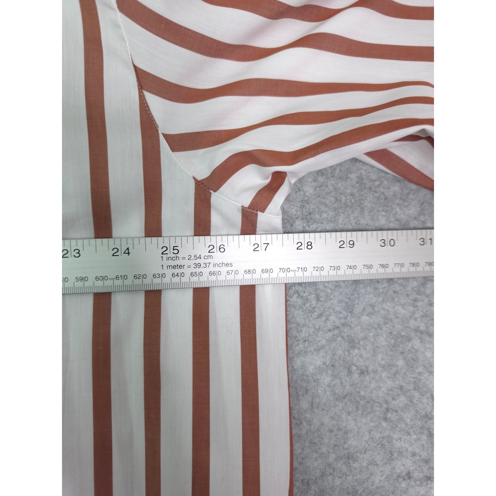 Sezane Bilma Shirt Womens 16 Organic Cotton Camel White Striped Button Down - Picture 9 of 11